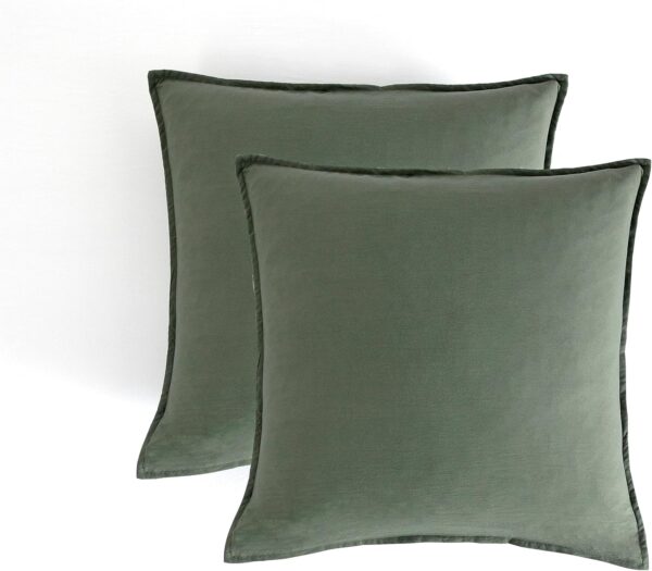 Fanno-Vintage Washed Microfibre European Pillowcases - Set of 2 Luxurious European Pillow Covers - Khaki Green