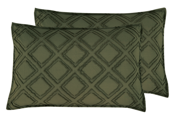 Fanno-Tufted Microfiber Standard Pillowcases Twin Pack Soft Khaki Green Machine Washable