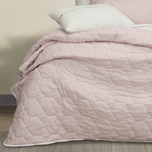 Fanno-Quilted Coverlet Set for Bedroom in Pink and Pale Blue with Pillowcase 160x220cm