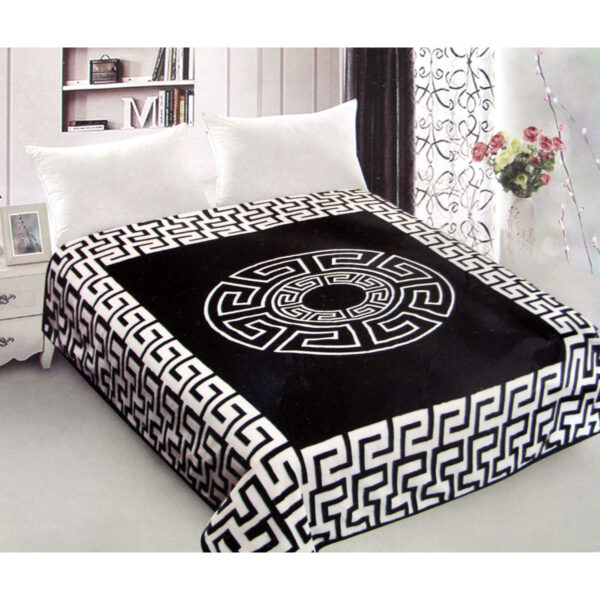 Fanno-Reversible 800GSM Mink Blanket Greek Key Black Queen Size 200 x 240 cm