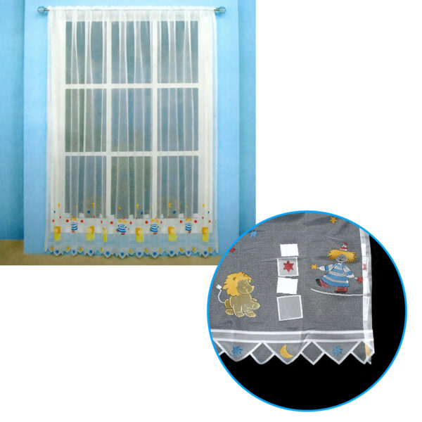 Fanno-Kids Cute Sheer Lace Curtain 300x213cm Easy Install Polyester Circus Design