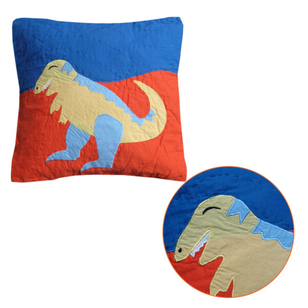 Fanno-Dinosaur Embroidered Filled Cushion 40 x 40 cm Soft Cotton for Kids Bedroom Decor