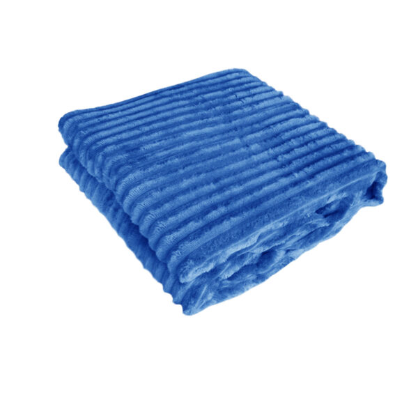 Fanno-Corduroy Striped Throw Rug 120x150cm Ultra Soft Durable Polyester Blue