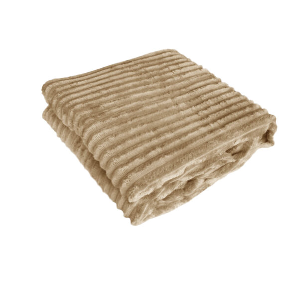 Fanno-Corduroy Striped Throw Rug 120x150cm Ultra Soft Durable Polyester Latte