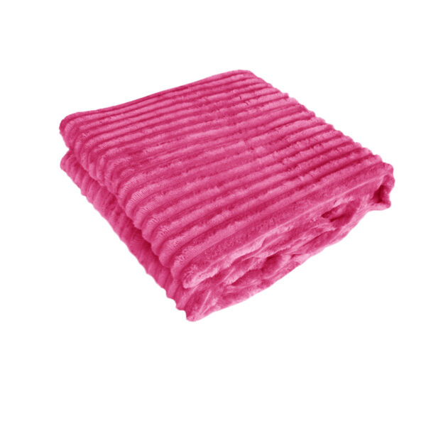 Fanno-Corduroy Striped Throw Rug 120x150cm Ultra Soft 240GSM Pink Home Decor