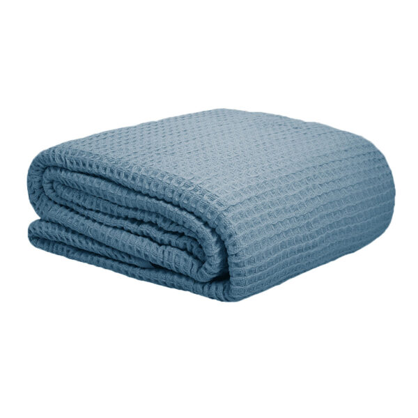 Fanno-Cotton Waffle Blanket Dusk Blue Soft Touch 300GSM Queen Size for Cozy Comfort