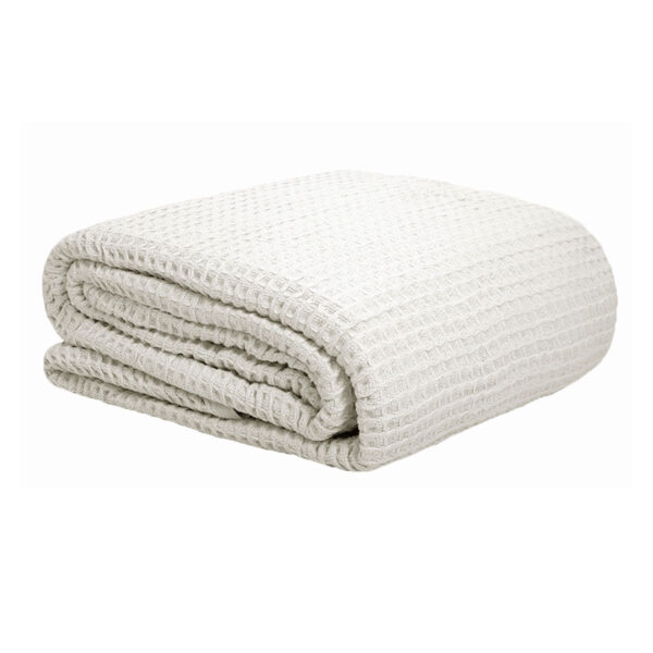 Fanno-Cotton Waffle Blanket White Soft Touch 300GSM Cozy Bedding Queen Size