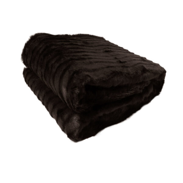 Fanno-Faux Fur Striped Throw Rug 127 x 152 cm Soft Warm Polyester Dark Chocolate