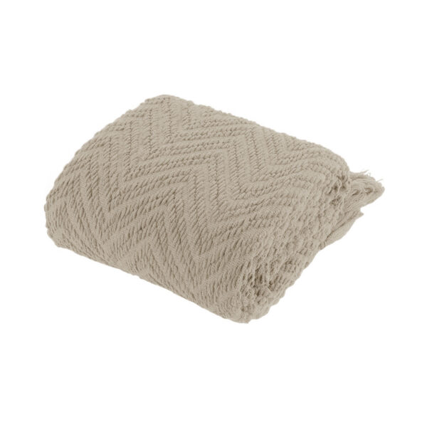 Fanno-Chevron Knitted Throw Rug 127 x 152 cm Soft Polyester Cozy Home Decor Taupe