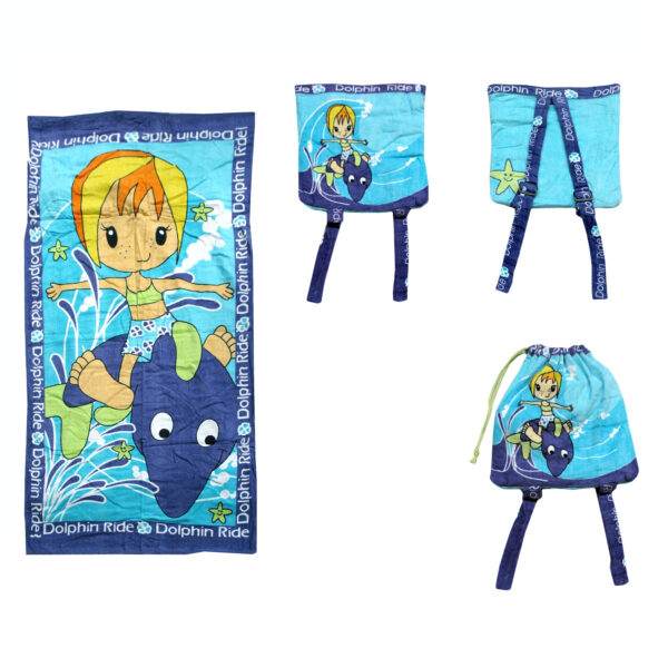 Fanno-Kids Beach Towel and Backpack Dolphin Design Soft Cotton for Beach Trips