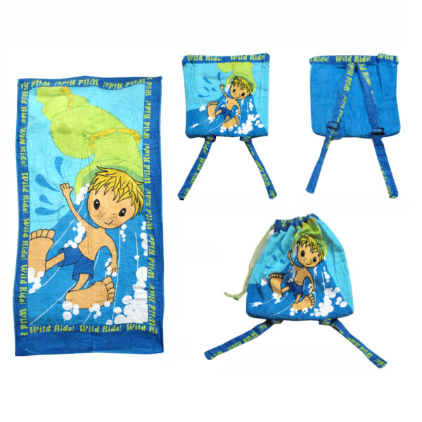 Fanno-Kids Beach Towel and Backpack Soft Cotton Fun Designs for Beach Trips