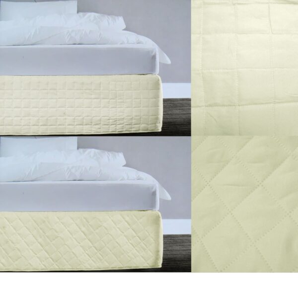 Fanno-Quilted Microfiber Bedskirt Valance 33cm Drop Cream Queen Soft Polyester