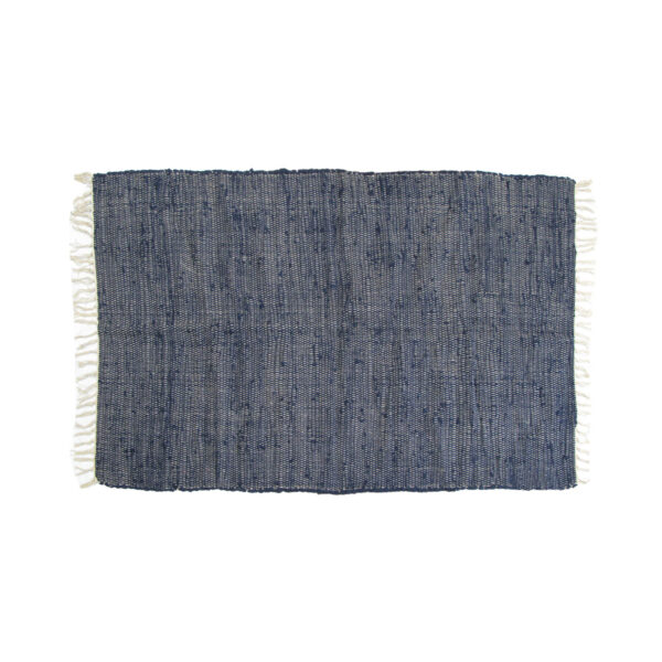 Fanno-Large Handmade Chindi Cotton Floor Mat with Tassels 90 x 150 cm in Navy Color