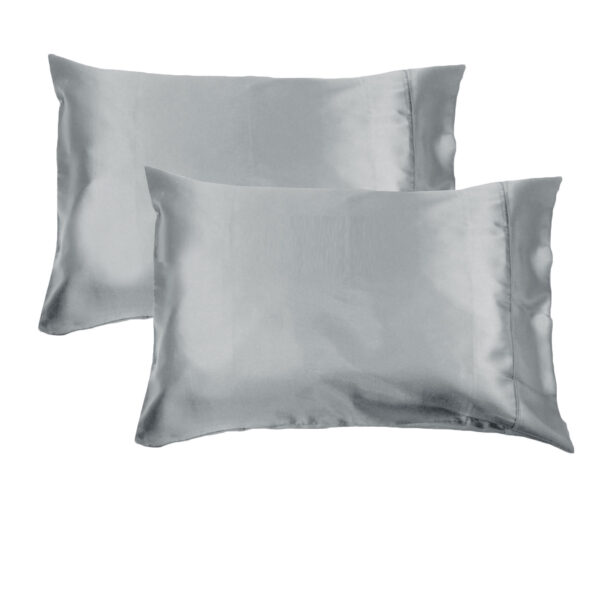 Fanno-Deluxe Satin Standard Pillowcases 300TC Soft Polyester Set of 2 Solid Color Silver