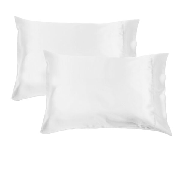 Fanno-Deluxe Satin Standard Pillowcases 300TC Soft Polyester Set of 2 Solid Color White