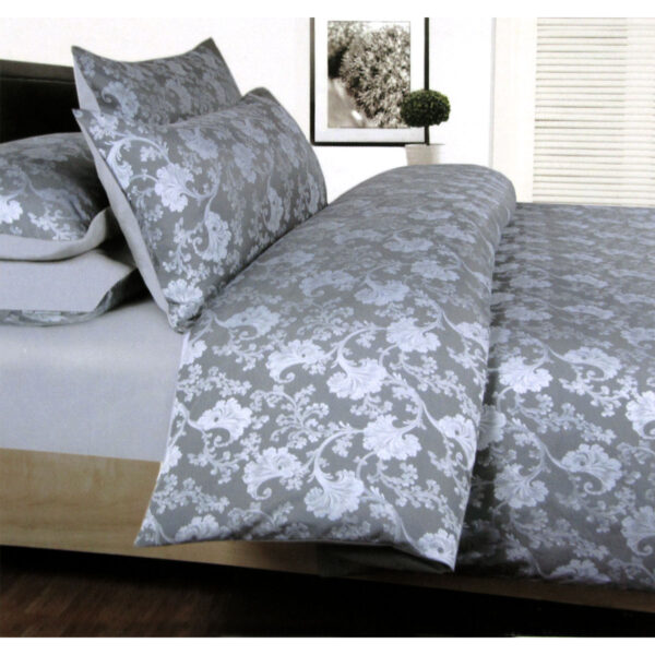 Fanno-Floral Jacquard Quilt Cover Set Double Grey Polyester Bedding Soft Elegant Design