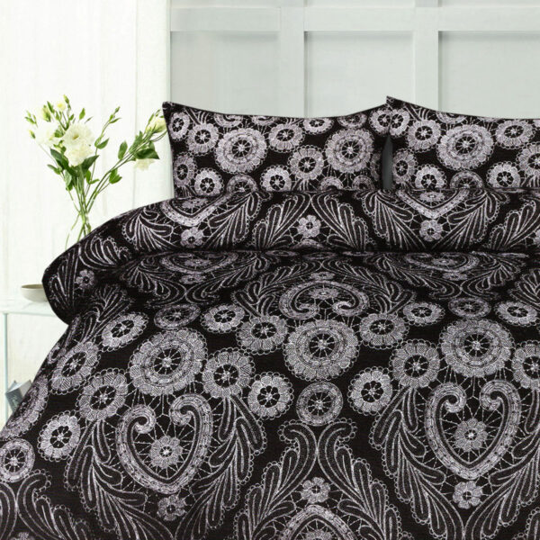 Fanno-Batik Black Quilt Cover Set Double Damask Print 180 Thread Count Polyester