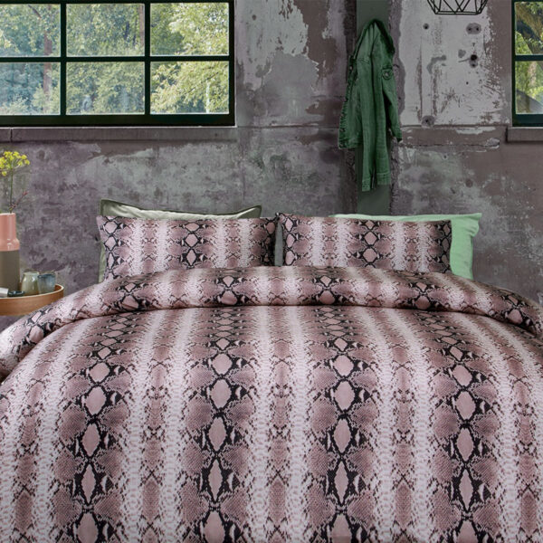 Fanno-Snake Skin Print Microfibre Quilt Cover Set Double 180 Thread Count Pink