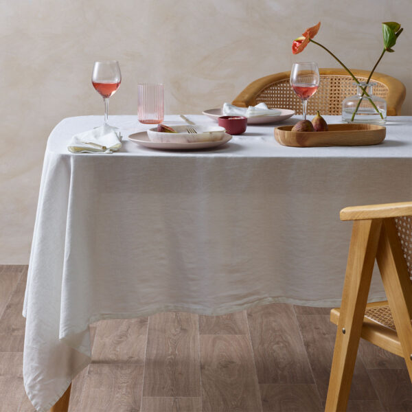 Fanno-Vintage Washed Linen Cotton Tablecloth White for Dining Table 150x230cm