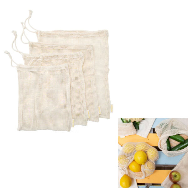 Fanno-Cotton Eco-Friendly Mesh Storage Bag Set of 4 for Fruits and Vegetables