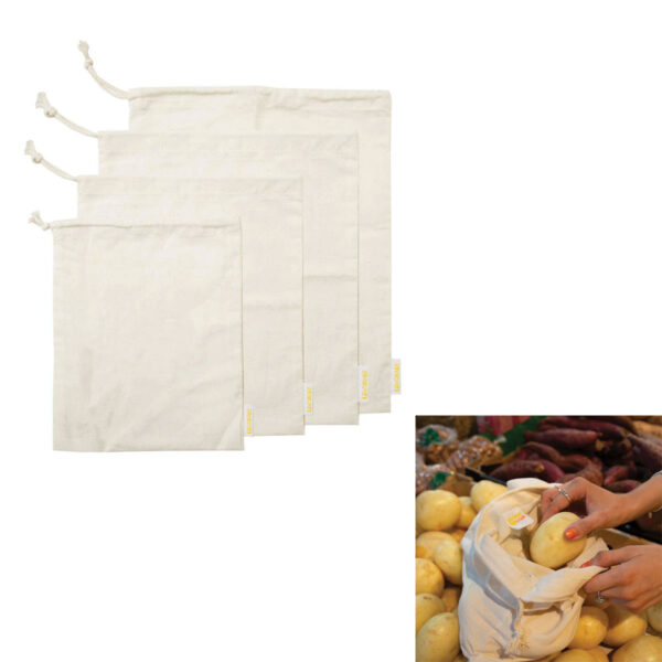 Fanno-Cotton Eco-Friendly Muslin Storage Bag Set of 4 for Fruits and Vegetables