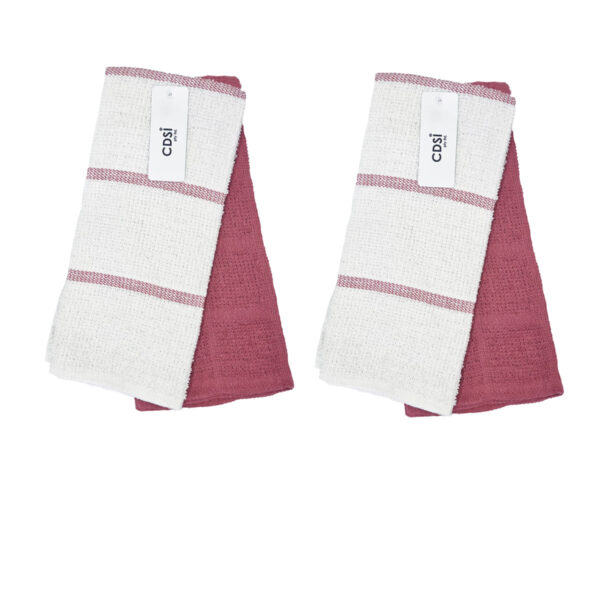 Fanno-Set of 4 Terry Tea Towels Cotton Rich Kitchen Towels 42 x 62cm Cherry Color