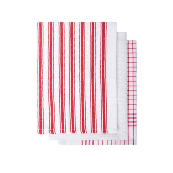 Fanno-Set of 3 Cotton Tea Towels Red 50 x 70 cm Absorbent Kitchen Towels