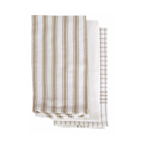 Fanno-Set of 3 Cotton Tea Towels Taupe 50 x 70 cm Absorbent Kitchen Towels