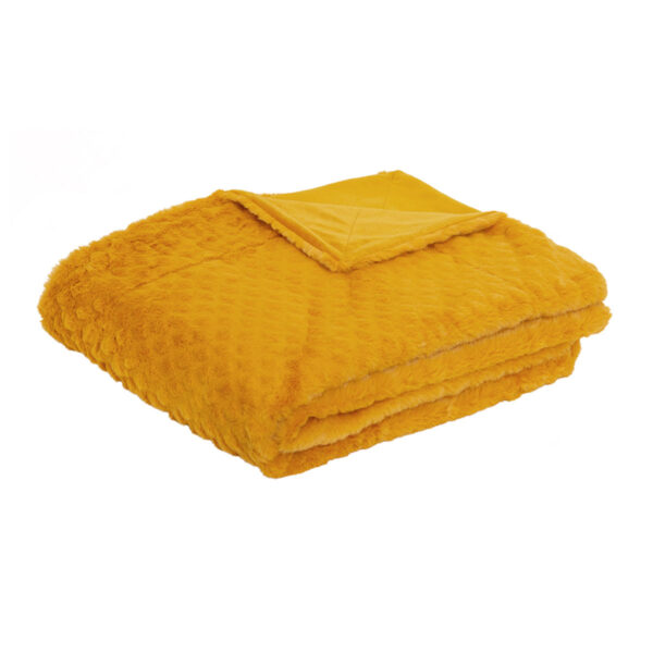 Fanno-Faux Fur Plush Throw Blanket 130x160cm Soft Polyester Home Decor Mustard