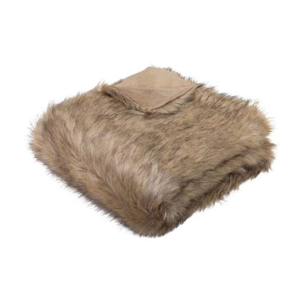 Fanno-Faux Fur Throw Blanket 130x160cm Grizzly Brown Soft Touch Polyester Winter Decor