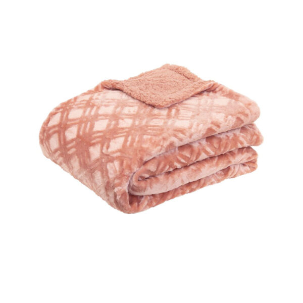 Fanno-Microplush Throw Blanket 130x160cm Soft Polyester Sherpa Square Pattern Clay Pink