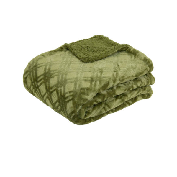 Fanno-Microplush Throw Blanket 130x160cm Soft Polyester Sherpa Square Pattern Olive