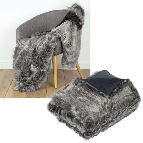 Fanno-Faux Fur Throw Grey Wolf Luxury Plush Blanket 125 x 150 cm Cozy Winter Decor