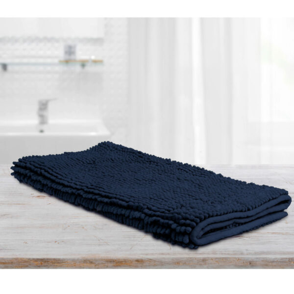 Fanno-Microfiber Bath Mat Non-Slip Fast Drying Absorbent Applique Design Navy 1600GSM