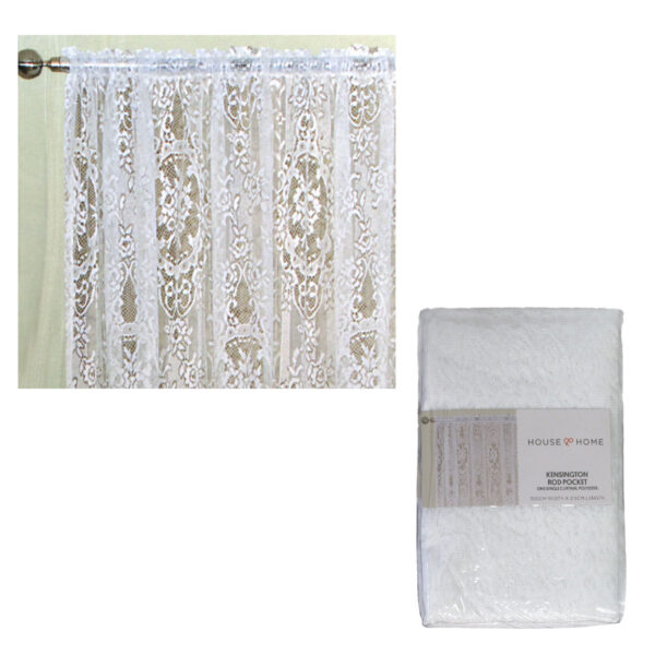 Fanno-Lace Rod Pocket Curtain 300 x 213 cm White Elegant Window Treatment Decor