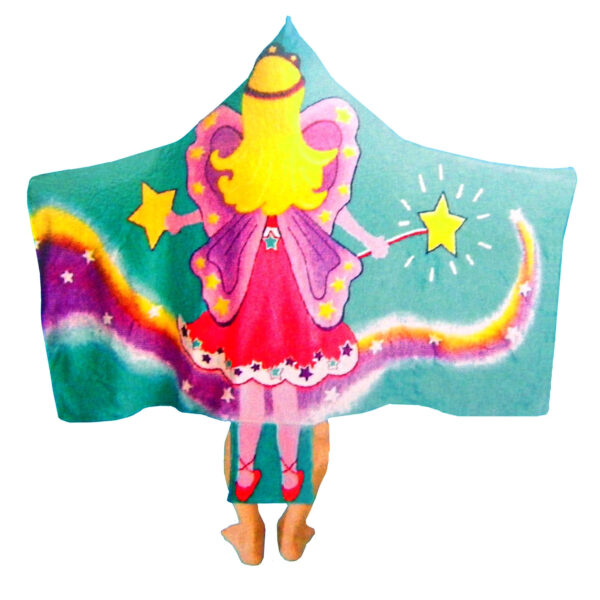 Fanno-Kids Cotton Velour Beach Cape with Cartoon Character Print and Hand Holds