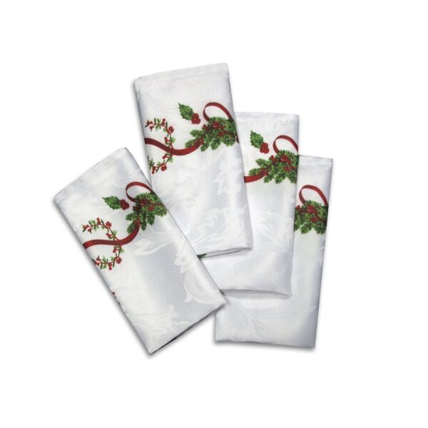 Fanno-Set of 4 Christmas Jacquard Napkins 45x45cm Mistletoe Design for Holiday Table