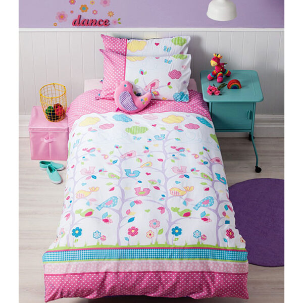 Fanno-Reversible Birdie Tree Quilt Cover Set for Kids Bedroom Easy Care Polyester Cotton