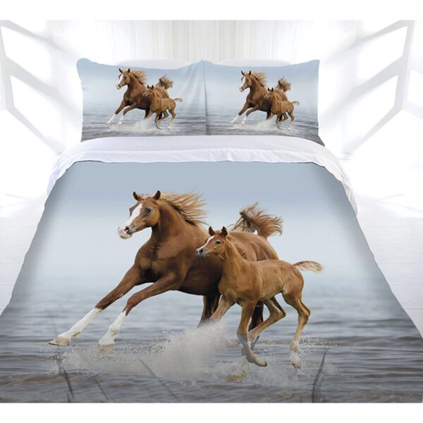 Fanno-Horse Print Quilt Cover Set Polyester Microfibre Bedding for Horse Lovers Queen