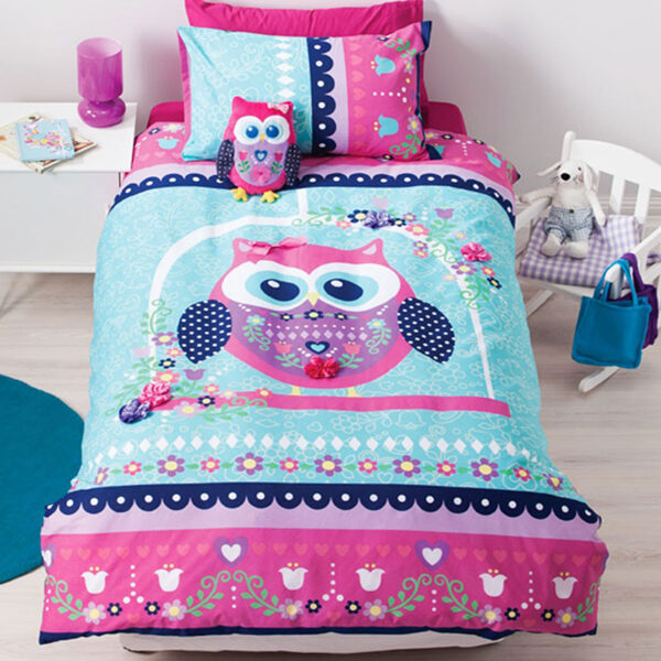 Fanno-Reversible Owl Quilt Cover Set for Kids Easy Care Polyester Cotton Bedding Set