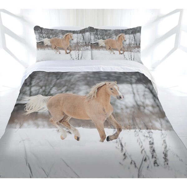 Fanno-Horse Print Quilt Cover Set Winter Gallop Double Polyester Microfibre Bedding