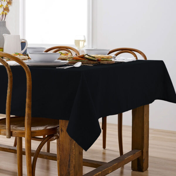 Fanno-Black Linen Look Cotton Tablecloth 150 x 265 cm for 8 to 10 Seaters Easy Care