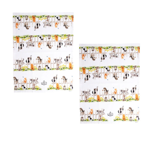 Fanno-Ashdene Set of 2 Kitten Adventures Cotton Kitchen Tea Towels Chasing Butterflies