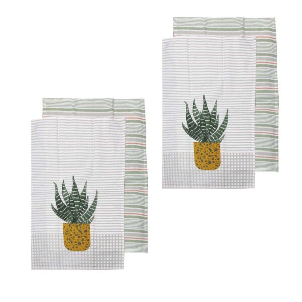 Fanno-Cotton Kitchen Towels Set of 4 Plants Design 45 x 70 cm Machine Washable