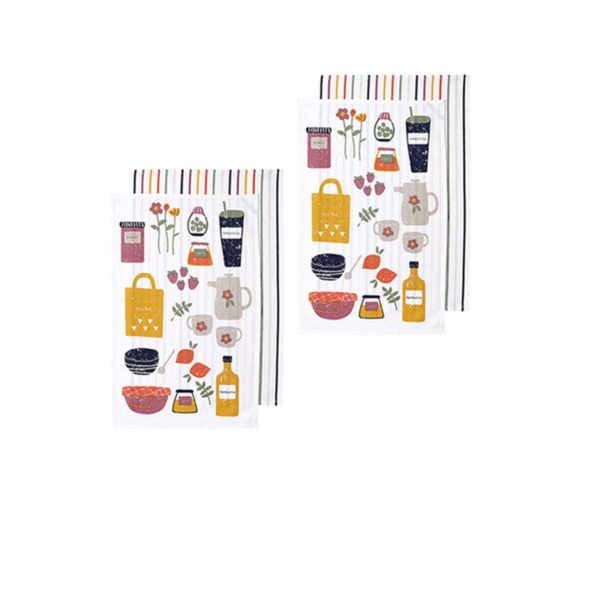 Fanno-Set of 4 Cotton Kitchen Towels 45x70 cm Machine Washable Colorful Design