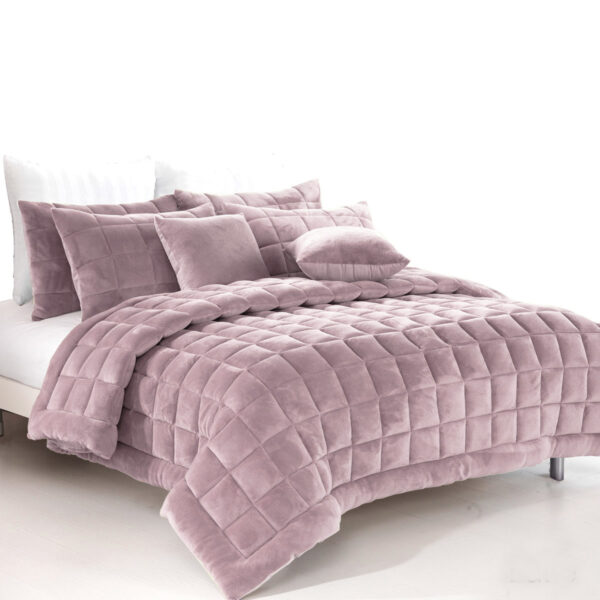 Fanno-Faux Mink Quilt Comforter Set Blush Soft Touch Polyester Machine Washable Double