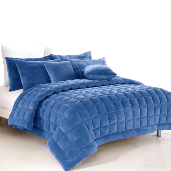 Fanno-Quilted Faux Mink Comforter Set Soft Touch Polyester Denim Queen Size