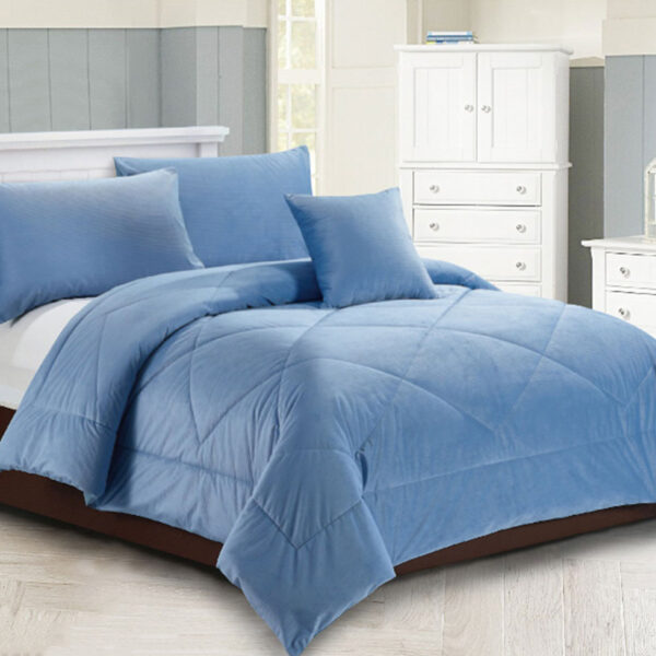 Fanno-Chambray Blue Quilt Super King Soft Polyester Diamond Pattern Bedding Set