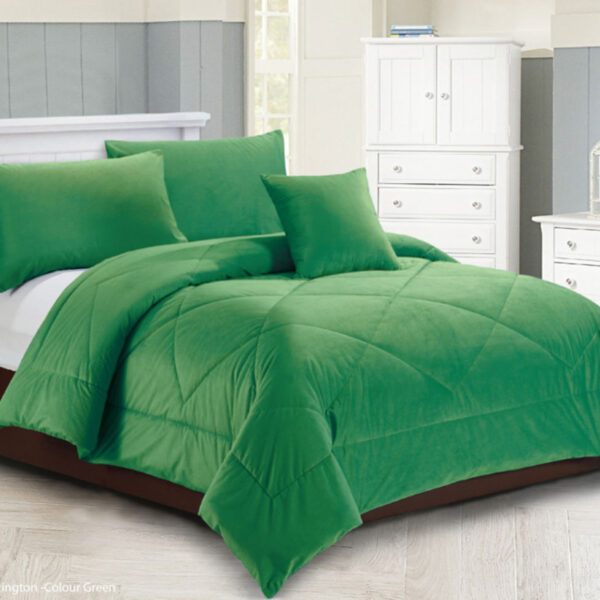 Fanno-Quilt Comforter Set King Green Diamond Pattern Soft Polyester 240x210