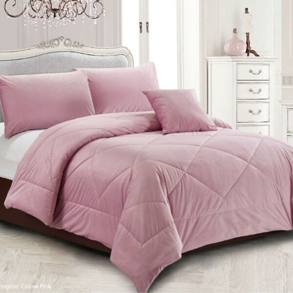 Fanno-Quilt Comforter Set Pink King Diamond Pattern Soft Polyester 240x210